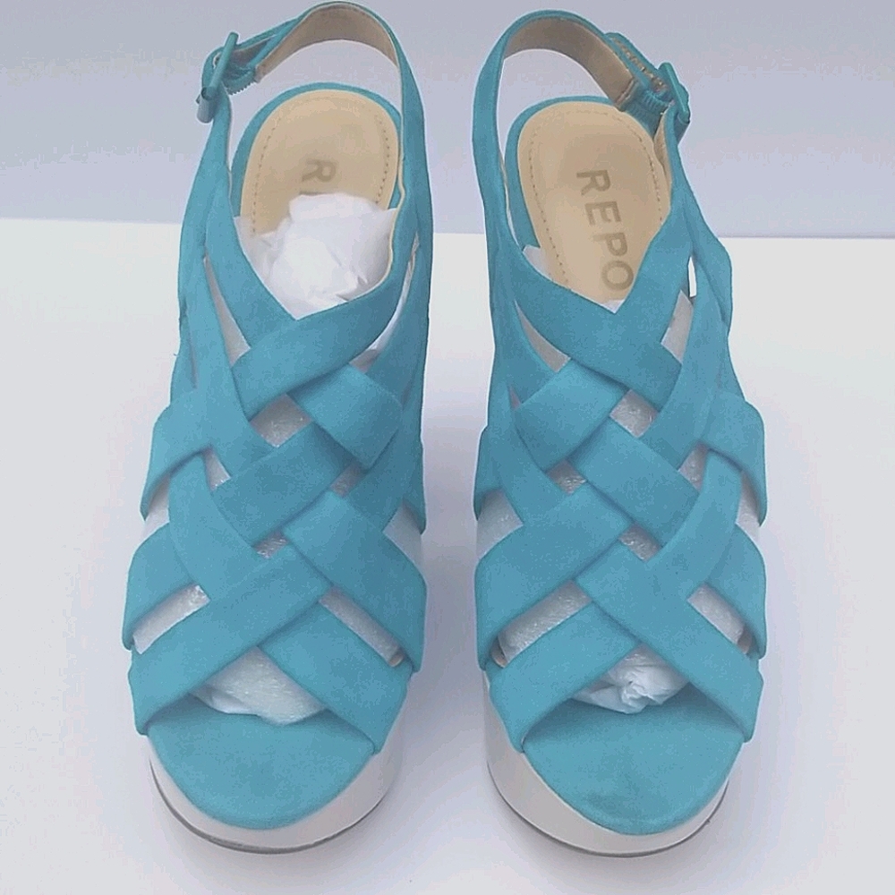 Aqua blue suede platforms